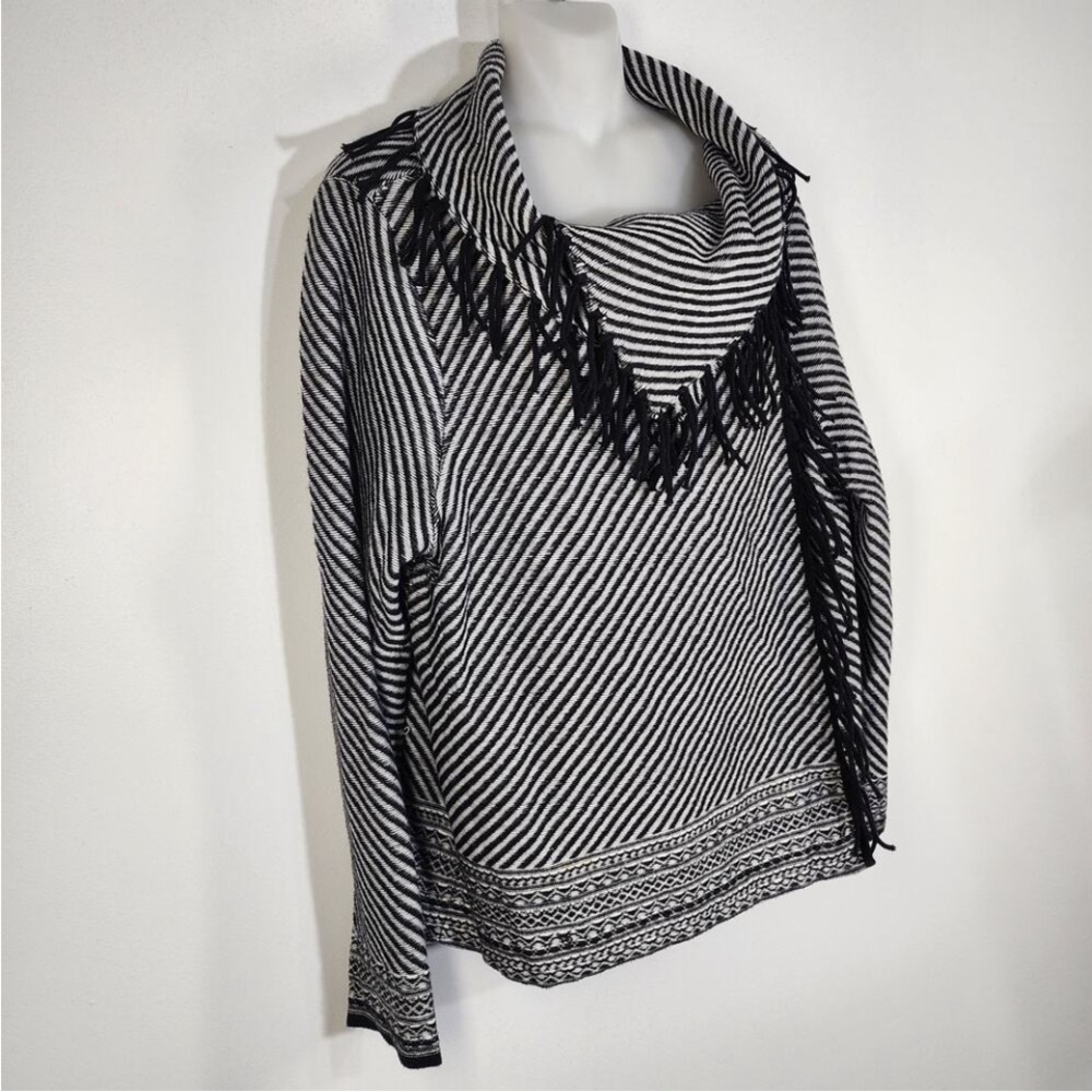 Chico's Monochrome Striped Fringe Cape